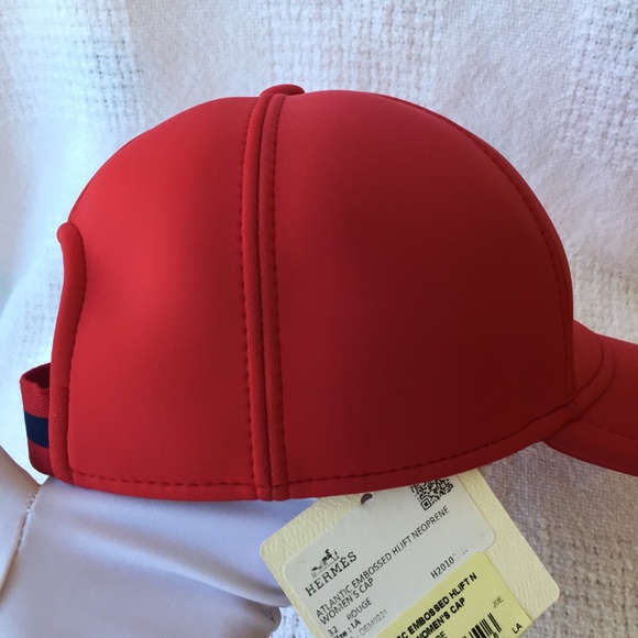 Hermes Atlantic Embossed H-Lift Neoprene Red Cap Hat New With Tag Size Large - Picture 9 of 16